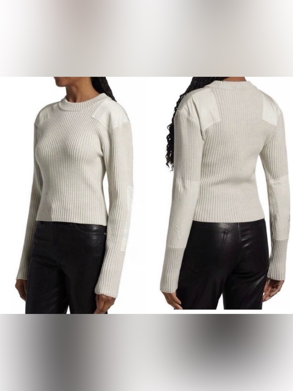 NEW rag & bone Nikole Satin Paneled Ribbed Crewneck Wool Sweater Size Medium